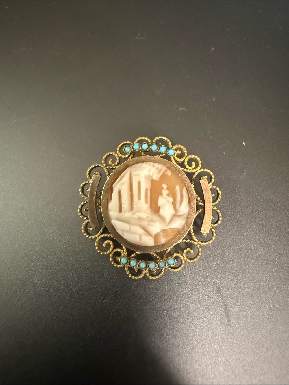 Victorian GF Camo Enamel Turquoise Antique Brooch